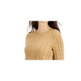thumbnail image 5 of CHARTER CLUB Womens Gold Knit Glitter Button-shoulder Cable-knit Long Sleeve Crew Neck Sweater S, 5 of 6