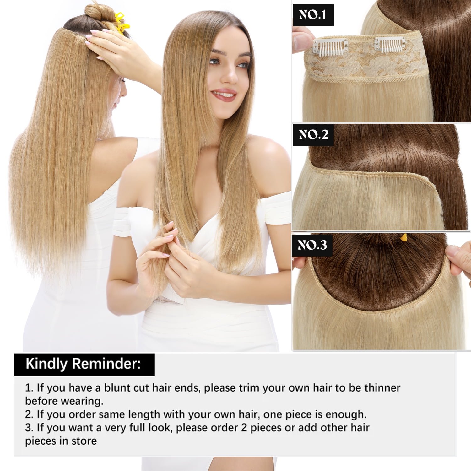 Benehair New V-Shaped Clip In Hair Extensions One Piece 100% Remy Real Human Hair Weft U Shaped 3/4 Full Head Straight Hair Balck for Women