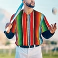 thumbnail image 6 of Balery Mexican Serape Blanket Stripes Baseball Jersey for Men Casual Button Down Shirts Short Sleeve Active Team Sports Uniform-X-Large, 6 of 9