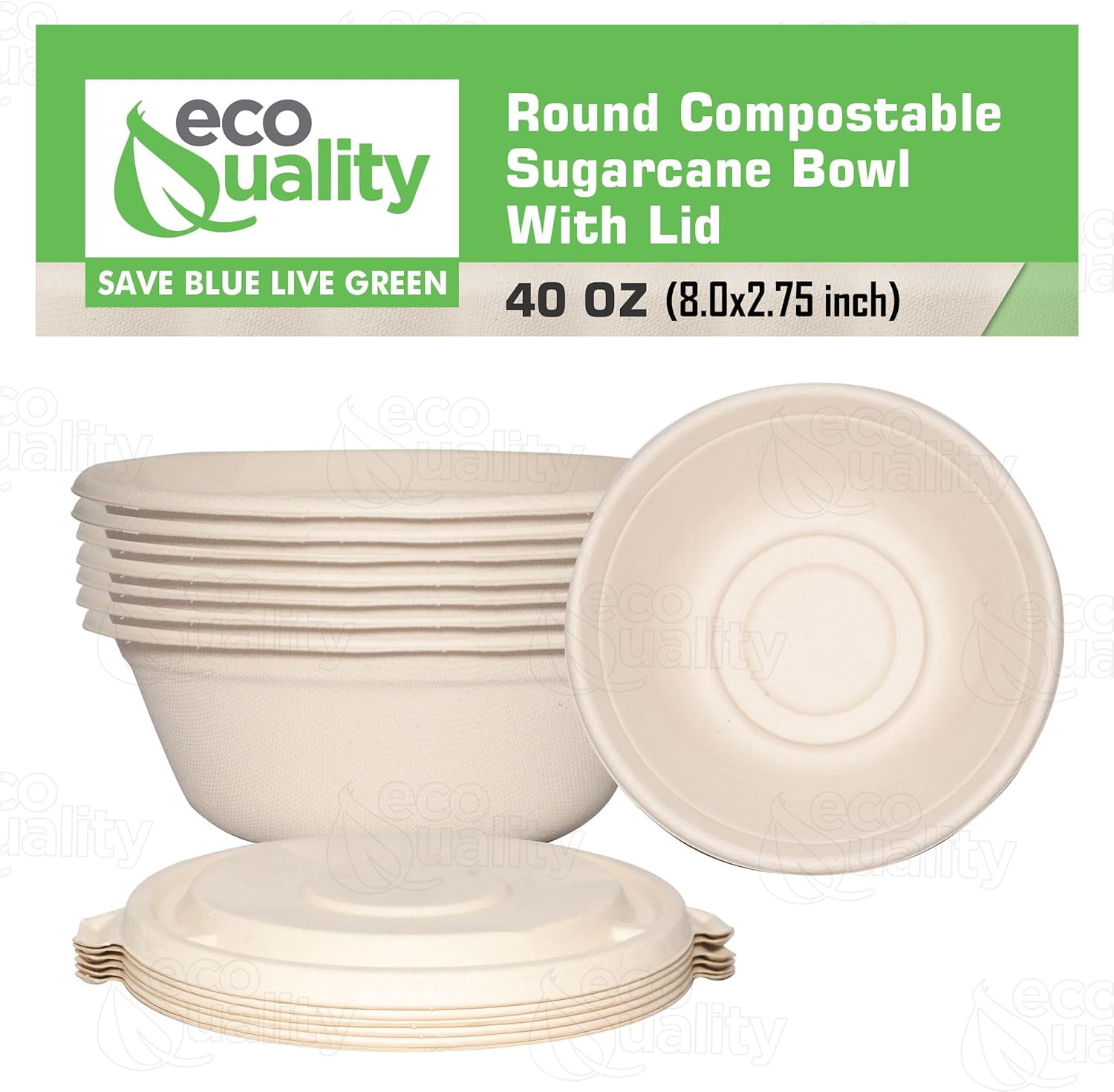 40 oz Round Disposable Compostable Paper Bowls with Fiber Dome Lids - Heavy-Duty, Eco-Friendly Natural Bagasse Unbleached, Heat Resistant, 100% Biodegradable Salad Bowls Alternative to Plastic (25)