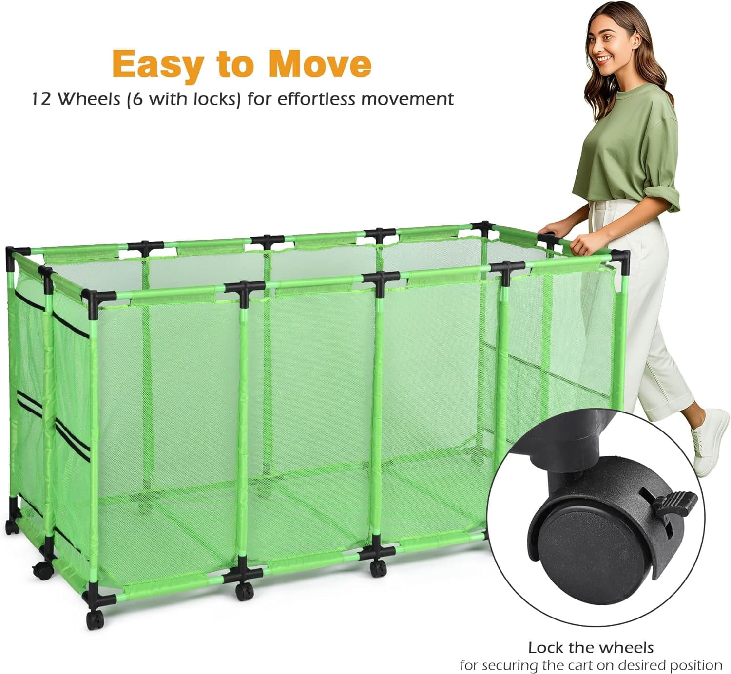 Mesh Pool Storage Bin Rolling Storage Coating Metal Frame Organizer Swimming Toys Holder Pool Float Holders Metal Frame Sturdy Connector, XXX-Large, 65" L x 30" W x 33" H, Green