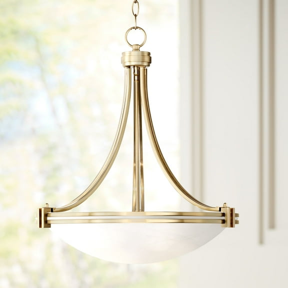 Possini Euro Design Deco Warm Brass Pendant Chandelier 24 1/4" Wide Modern White Marbled Bowl Glass 5-Light Fixture for Dining Room Kitchen Island