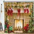 thumbnail image 2 of Christmas Fireplace Shower Curtain Set with Hooks Winter Interior Xmas Tree Stockings Home Bathroom Bathtubs Decor 72"x72", 2 of 7