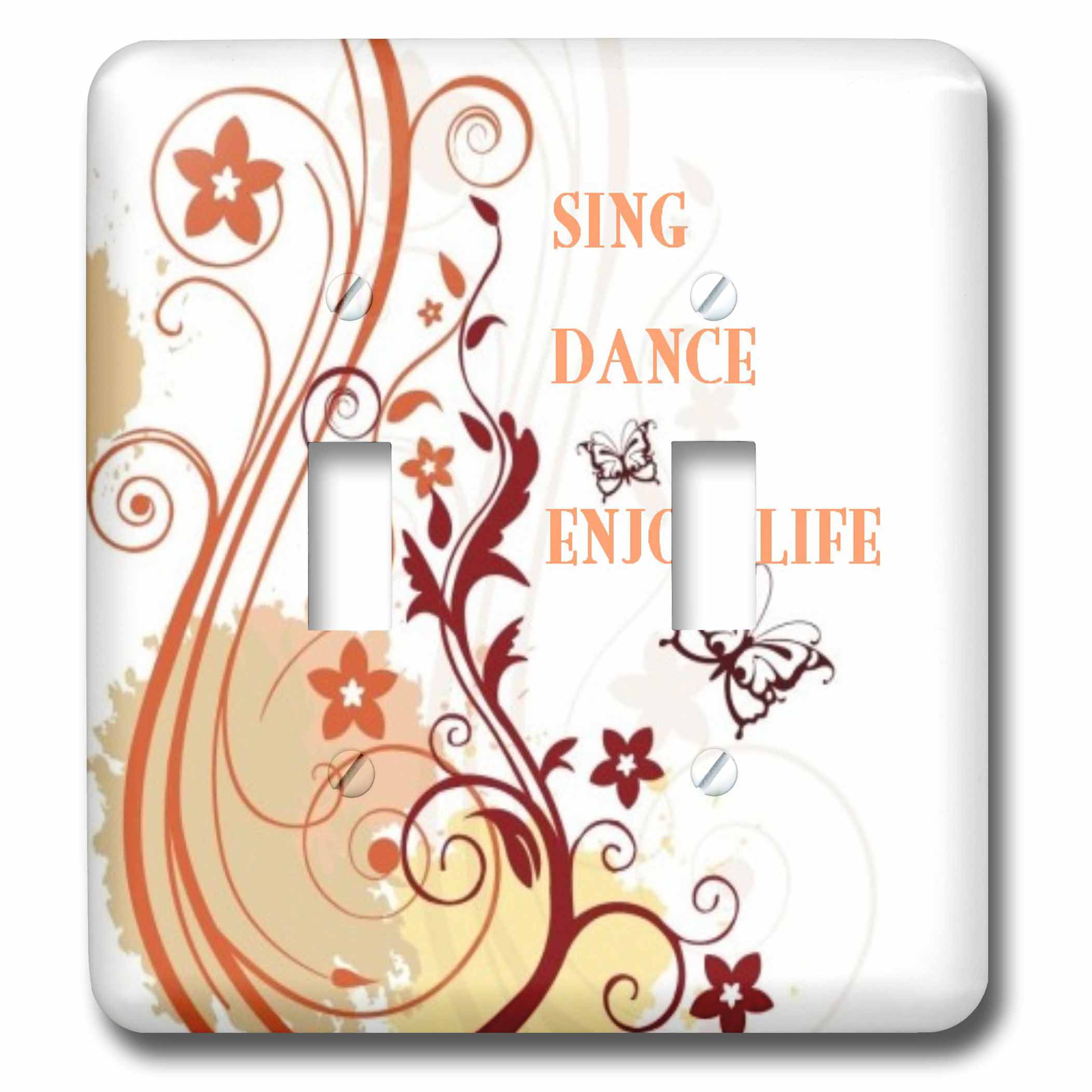 3dRose lsp_60550_2 Sing Dance Enjoy Life Red N Gold Floral Scroll Double Toggle Switch