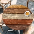 thumbnail image 2 of Farmhouse Burnt Orange Brown Round Tablecloth, Fitted Table Cover with Elastic for 45"-54" Round Tables, Vintage Wooden Striped Table Cloth Outdoor Indoor Dinning Party Waterproof Tablecloths, 2 of 7