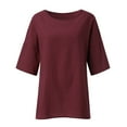thumbnail image 5 of AIEOTT Women's Plus Size Linen Top 3/4 Sleeve Round Neck Cotton Loose Shirt Blouse, 5 of 5