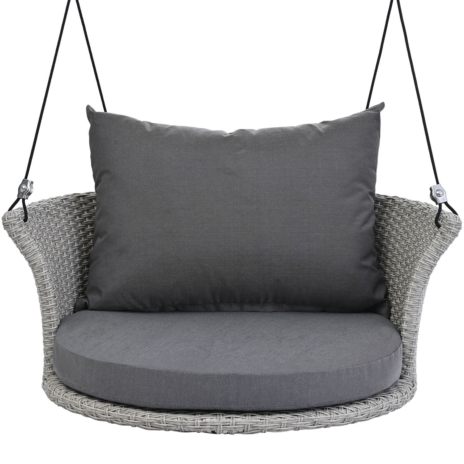 Kadyn 33.8" Single Person Hanging Seat, Rattan Woven Swing Chair With Ropes, Gray Wicker and Cushion, Wicker Porch Swing for Outdoor, Gray