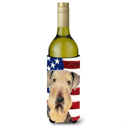 

USA American Flag with Airedale Wine Bottle Beverage Insulator Beverage Insulator Hugger SC9007LITERK