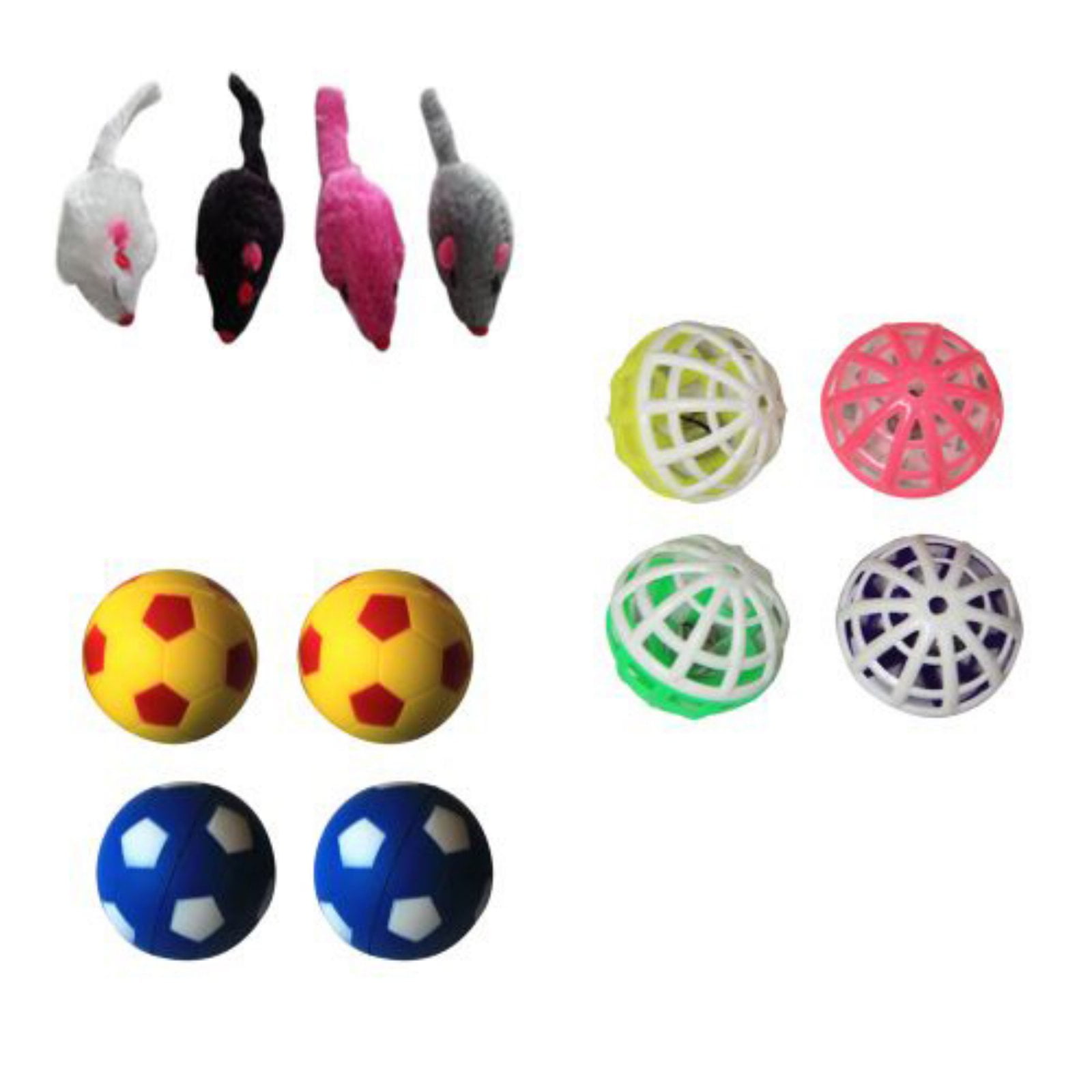 Iconic Pet Plush Mice, Plastic Ball and Bouncing Ball, Set of 3