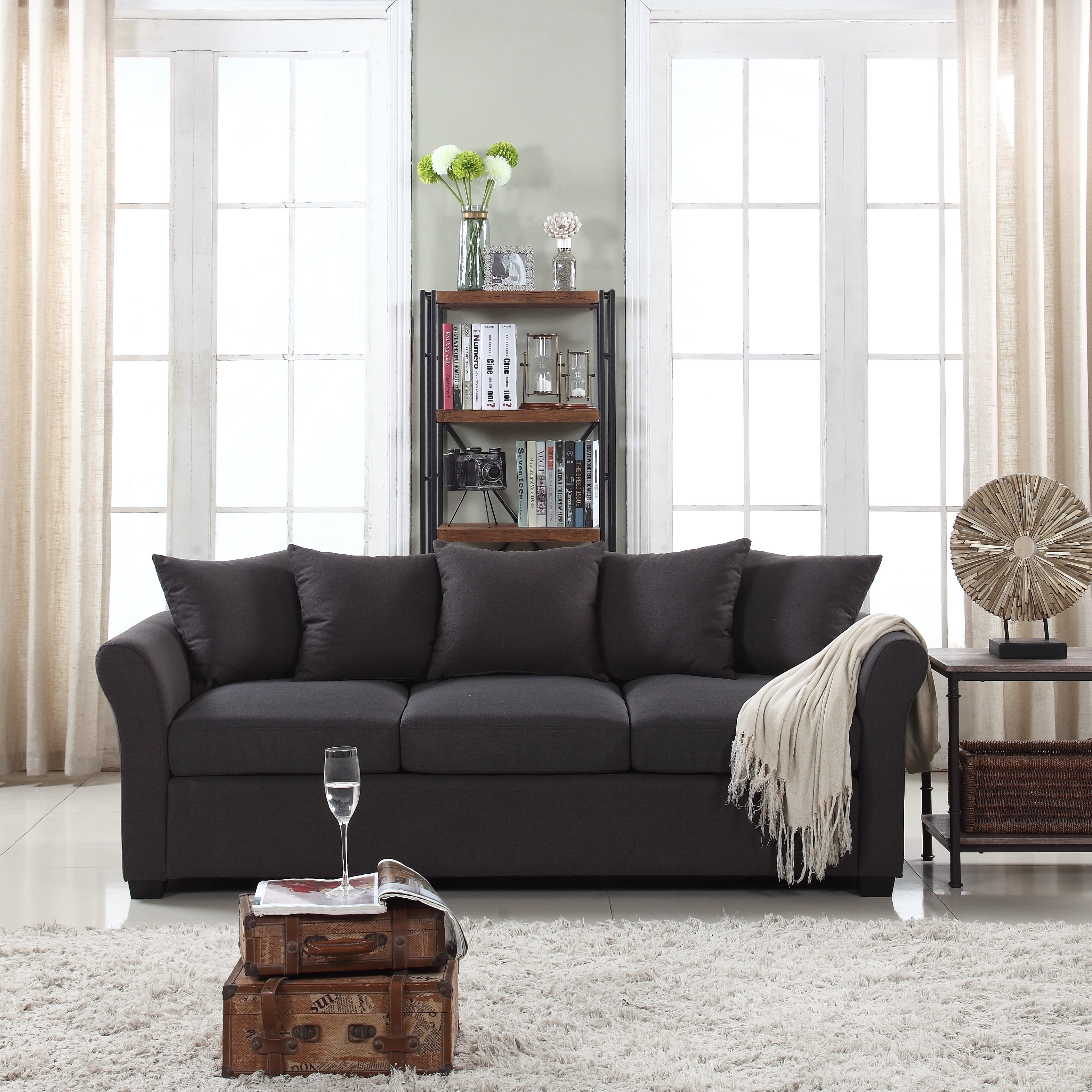 Classic and Traditional Comfortable Linen Fabric Sofa Living Room Couch, Dark Grey - Walmart.com ...