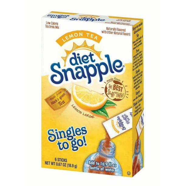Diet Snapple Singles ToGo Drink Mix, Lemon Tea, .67 Oz, 6 Packets, 12