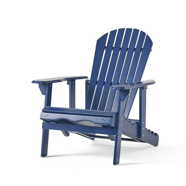 Kono Outdoor Acacia Wood Reclining Adirondack Chair with Footrest, Navy