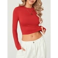 thumbnail image 6 of Yunliwuli Women T-shirt, Long Sleeve Crew Neck Solid Slim Fit Ladies Crop Top with Thumb Holes for Daily Street, 6 of 10
