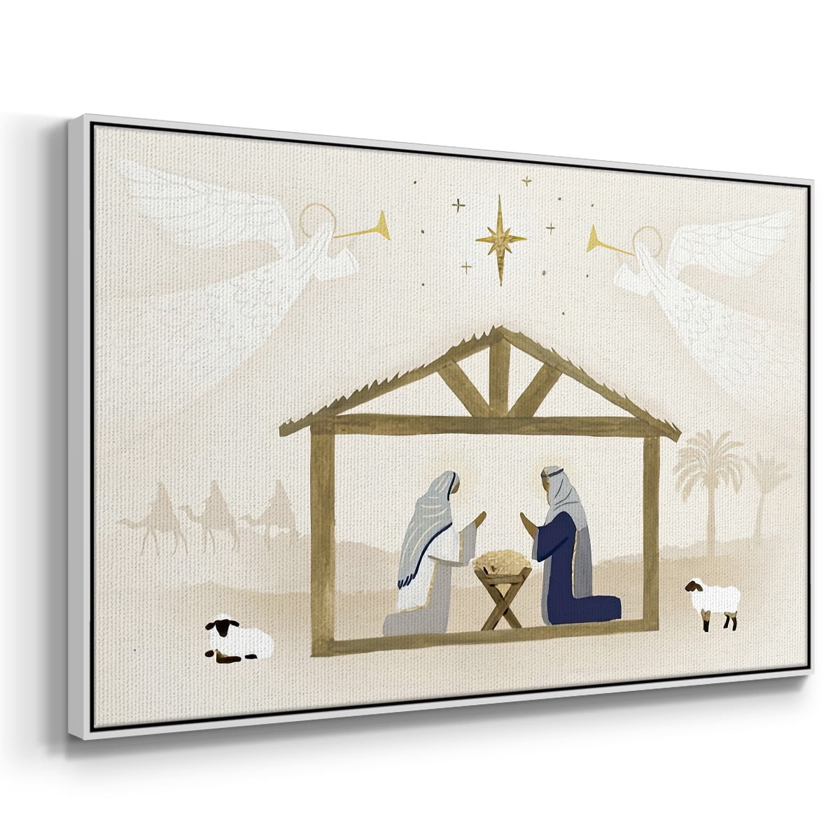 Away in a Manger Collection A - Framed Gallery Wrapped Holiday Canvas - 17 x 25 - White Frame