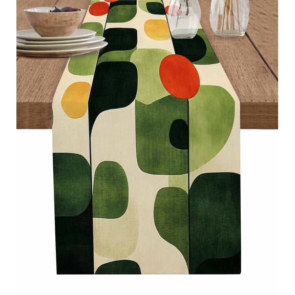 Hokiten Table Runners 108 Inches Long Dress Scarves, Green Abstract Farmhouse Coffee/Dining/Kitchen Table Runner for Living Room, Middle Century Minimalist Lines 13x108 Inch