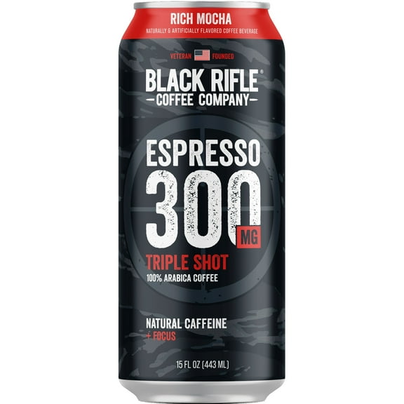 Black Rifle Coffee Company Ready to Drink Iced Flavored Espresso Triple Shot, Rich Mocha, 15oz, Can