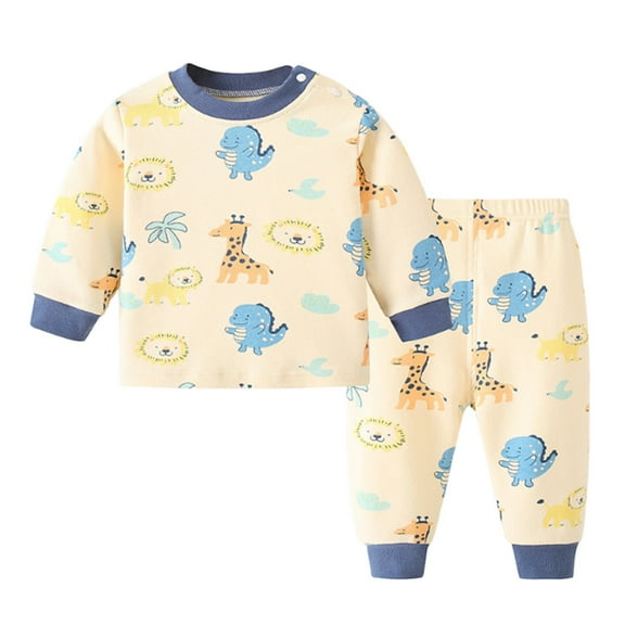 Povozer Baby Boy Outfit Long Sleeve Print Crewneck Sweatshirt Pants Clothes(Blue,12-18M)