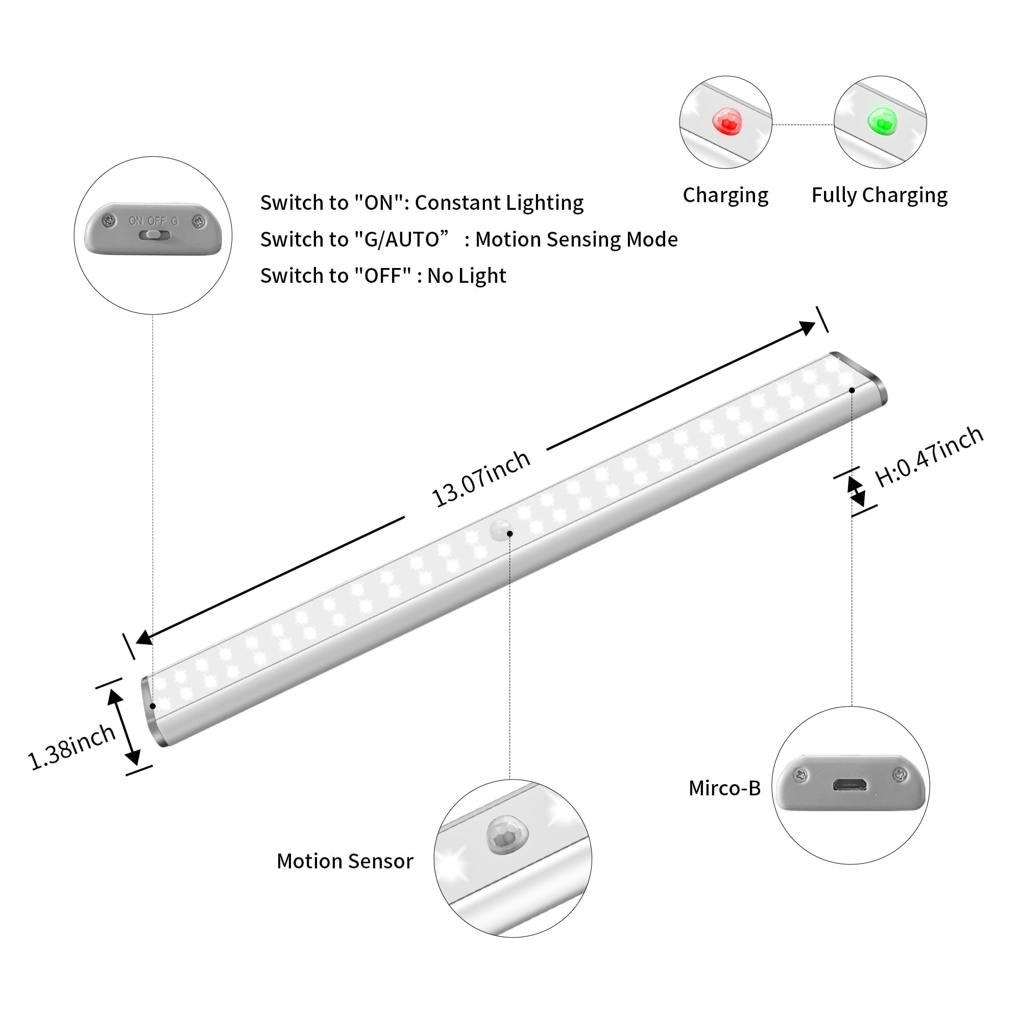 LEPOTEC Motion Sensor Cabinet Light,Under Counter Closet Lighting, Wireless Rechargeable Kitchen Night Lights,18LED 3 Pack Light for Wardrobe,Closets,Cabinet,Cupboard,Hallway