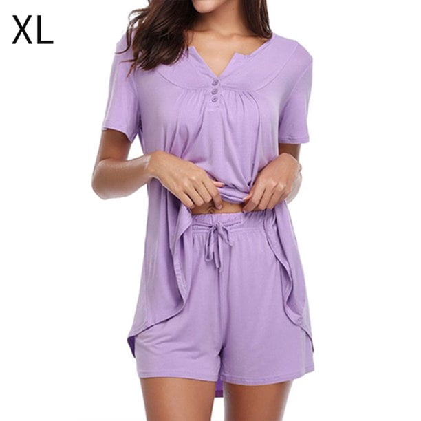 Conjunto de ropa de dormir de mujer Sexy con cuello en V Top Shorts camisón de dormir, púrpura, XL Advancent AP001530-24