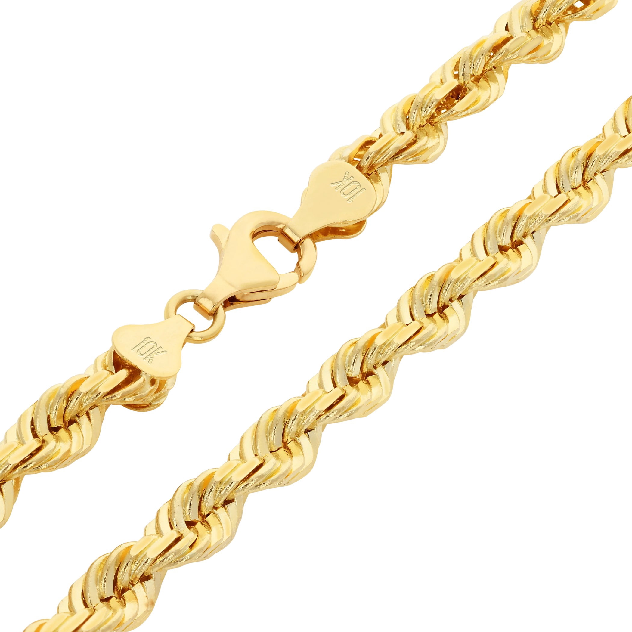 Nuragold 10k Real Yellow Gold 6mm Rope Chain Diamond Cut Necklace (16"-30") Italian Jewelry for Men & Women