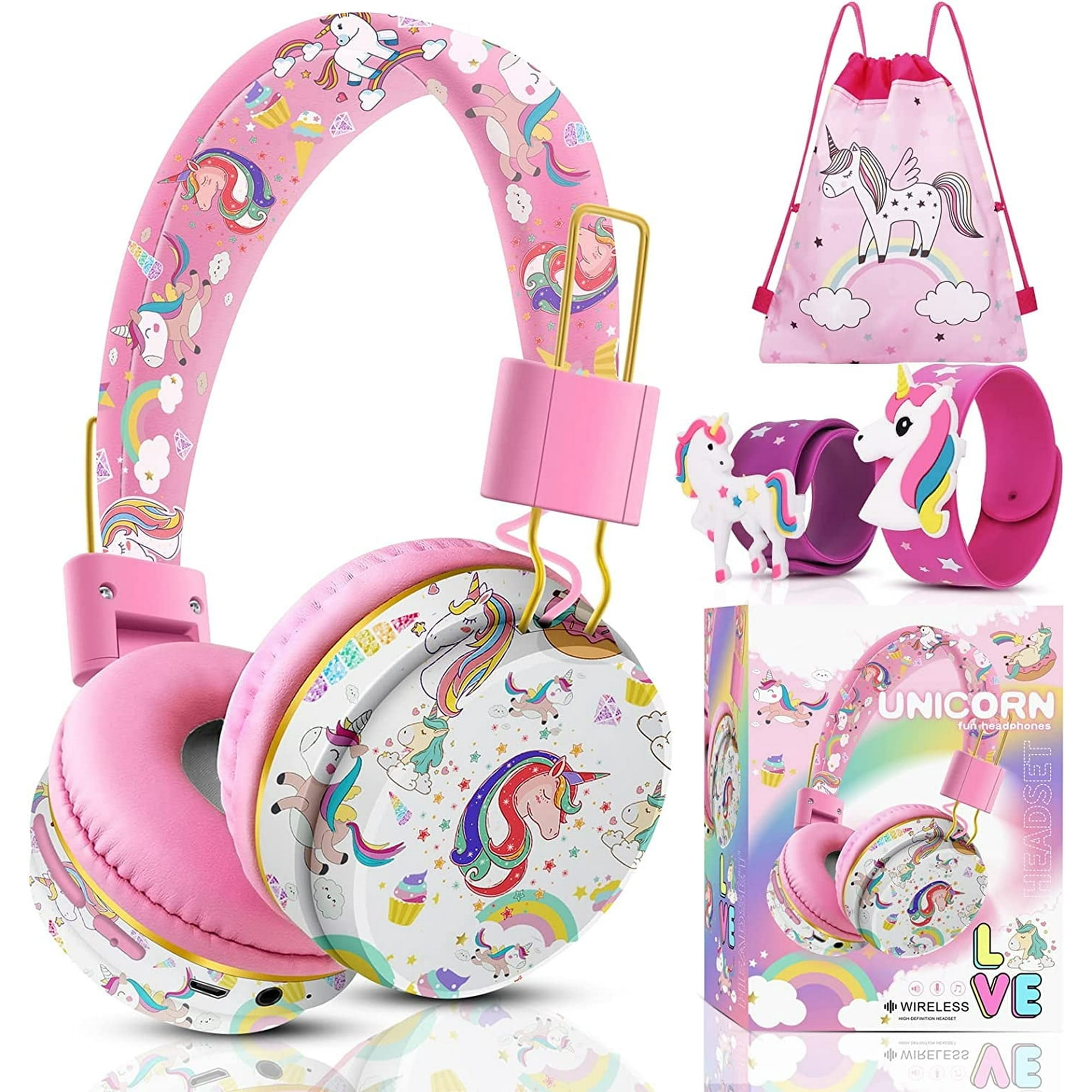 TCJJ Unicorn Headphones for Girls Kids for School, Kids Bluetooth Headphones with Microphone & 3.5mm Jack, Teens Toddlers Wireless Headphones with Adjustable Headband for Tablet/PC