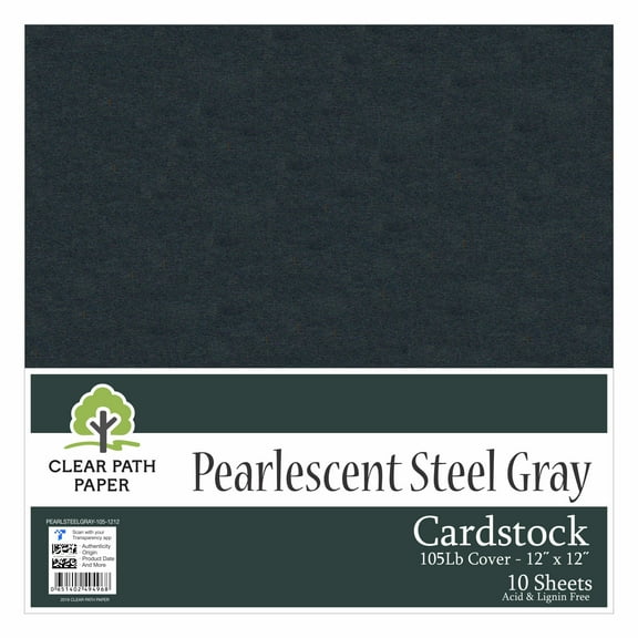 Pearlescent Steel Gray Cardstock - 12 x 12 inch - 105Lb Cover - 10 Sheets - Clear Path Paper
