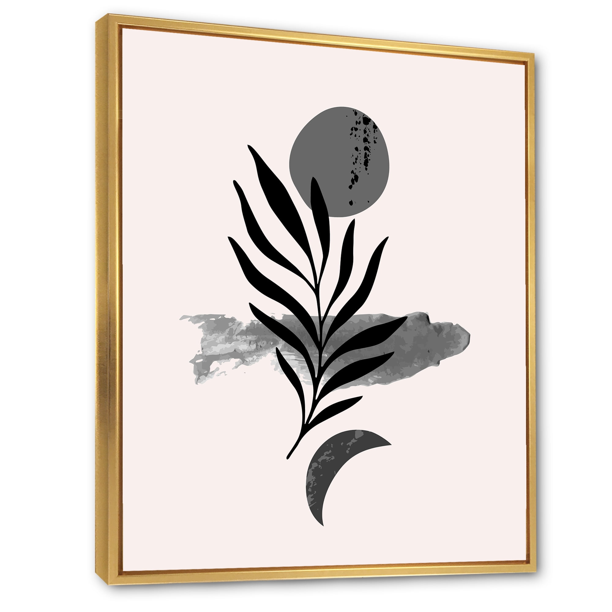 Designart 'Abstract Black Tropical Leaf II' Modern Framed Canvas Wall Art Print