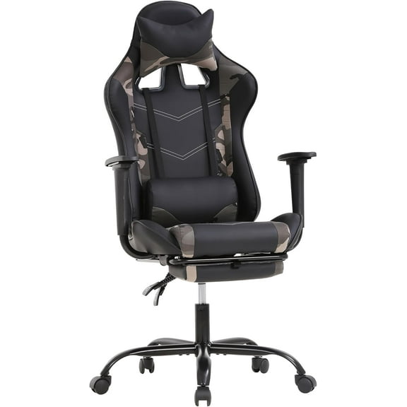 PayLessHere Camo Gaming Office Chair - Ergonomic PU Leather w/Lumbar Support & Footrest，Rolling Swivel