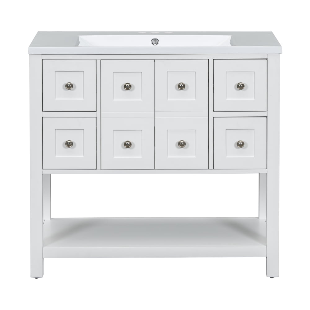 MIDOQIN 36'' Bathroom Vanity with Countertop Sink, Bathroom Storage Cabinet, Freestanding Floor Rustic Single Combo Cabinet 4 Drawers and Soft Closing Doors