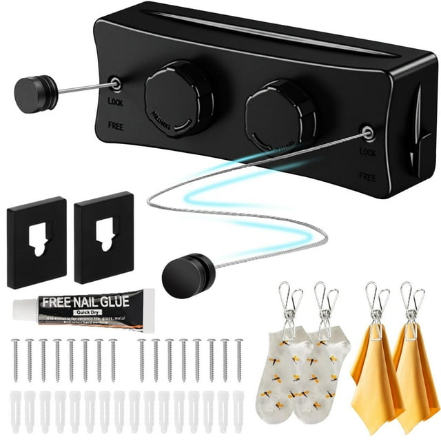 Tendedero Retractil Pared con 4 Pinzas para Ropa, Tendedero para Ropa Ajustable 5.1 M, Tendederos Retractiles Exterior Interiores Resistente a la Corrosión, Capacidad de 25 KG, Ahorra Espacio