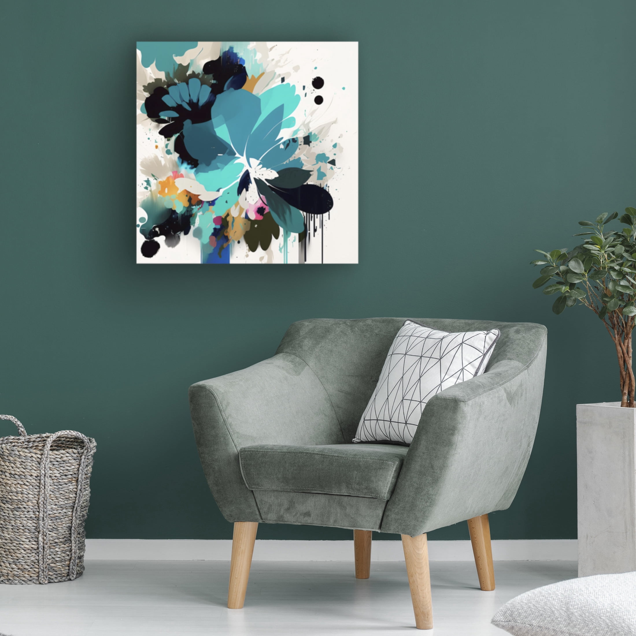 Canvas Wall Art - Ray Heere 'Oil Painting Expressive Flowers Blue 12' Wall Art for Living Room, Bedroom, or Office Décor by Trademark Fine Art - 14 x 14 Inches