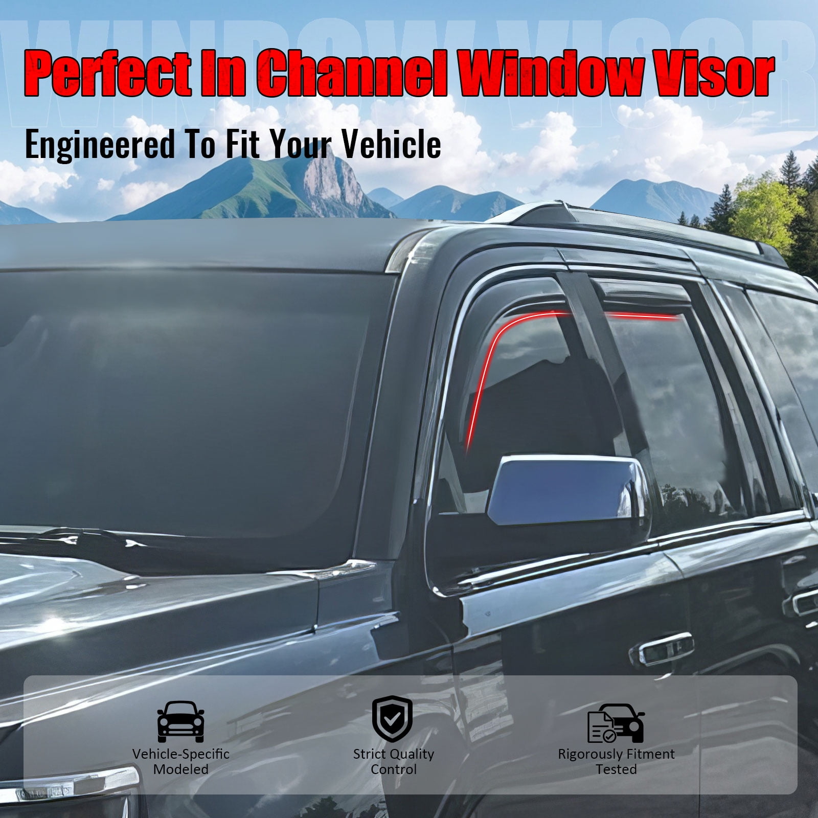 Ikon Motorsports In-Channel Window Visors for 2015-2020 Cadillac Escalade& Chevy Tahoe& GMC Yukon Acrylic Smoke Sun Rain Guard Deflectors 4PCS
