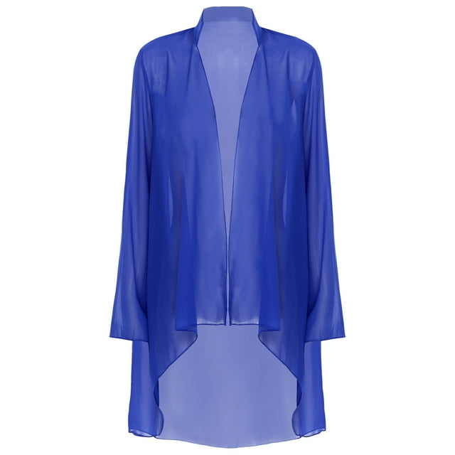 Oyolan Gilets Kimono pour Femmes en Mousseline Transparente, Cache-Maillots Décontractés Amples, Boléro Ouvert à l'Avant, Vêtement d'Extérieur Bleu Royal TTG