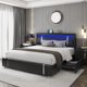 thumbnail image 1 of full size bed frame, Headboard with RGB LED lights and 2 storage drawers, Modern Upholstered Faux Leather Smart Platform Bed My Lux Decor Round, 1 of 8