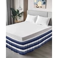 thumbnail image 4 of Navy Blue White Striped Wrap Around Bed Skirts for Queen Bed 16" Drop, Bed Skirt with Adjustable Elastic Belt Dust Ruffle Bed Valance for Bedroom Hotel Luxury Farmhouse Stripes Bed Frame Cover, 4 of 7