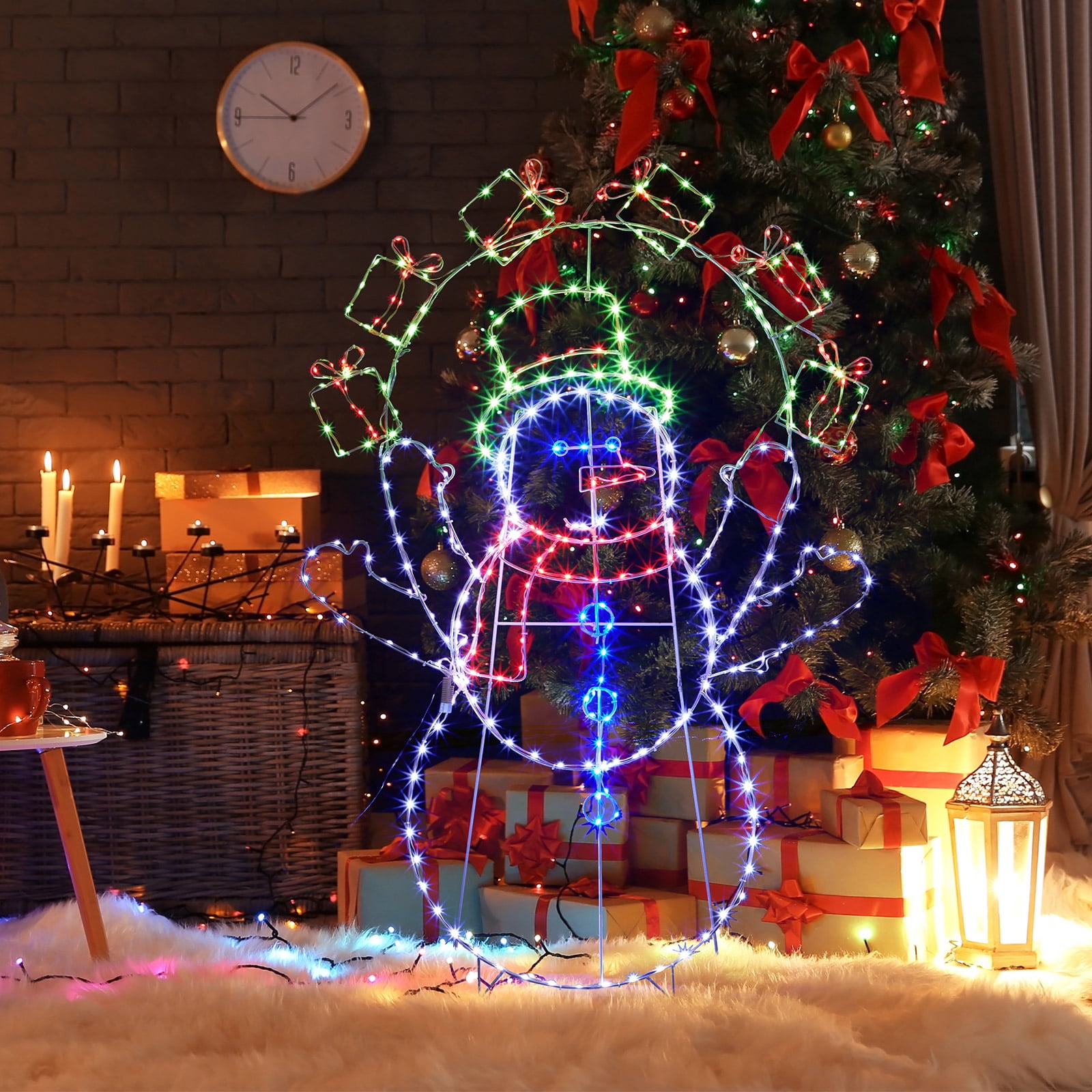 Astoutdoor 5 ft Juggling Snowman Christmas Yard Decoration, Pre-Lit 2D Animated Snowman with 358 LED Multi-Color Lights and Stakes