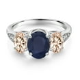 thumbnail image 2 of Gem Stone King 10K White Gold Blue Sapphire Morganite Peach and White Lab Grown Diamond 3 Stone Engagement Ring for Women (2.84 Cttw, Gemstone Birthstone, Size 6), 2 of 5