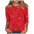 thumbnail image 2 of YMNXA Women'S Casual T Shirts 3/4 Sleeve Round Neck Sequins Comfortable Fashionable Top For Daily Wear Red Xxl, 2 of 5