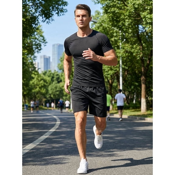 Men's 2-Piece Athletic Shirt/Shorts Set, Pockets, Quick Dry Breathable Gym Activewear, Running Training Fitness Basketball Football Outdoor Sports