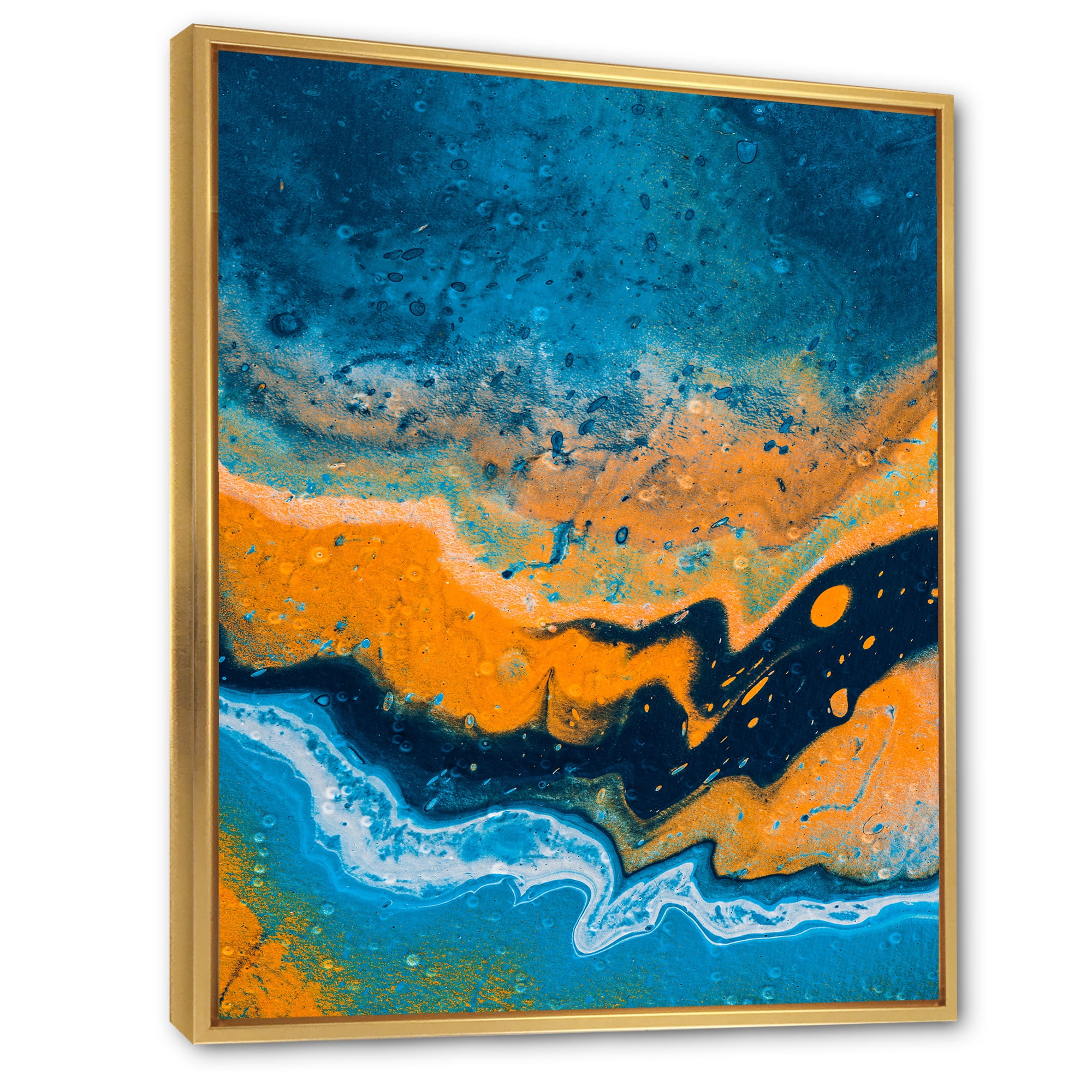Abstract Marble Composition In Orange and Blue IV 24 in x 32 in Framed Painting Canvas Art Print, by Designart