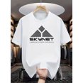 thumbnail image 1 of T-shirt Graphique SKYNET pour Hommes, Col Rond Rouge, Manches Courtes, avec Design Géométrique Futuriste, 1 of 5