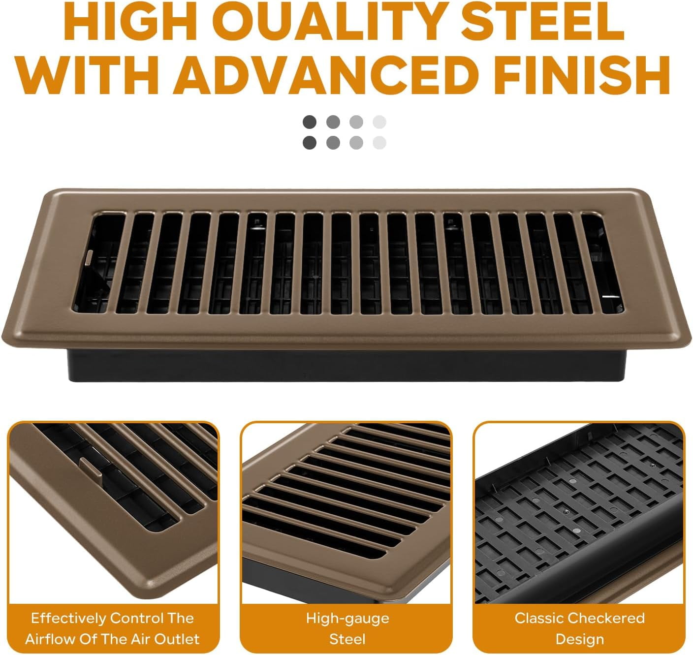 4" x 10" Floor Vent Covers Brown 4 Pack, Heavy Duty Walkable Vent Covers for Home Floor, Premium Finish, Brown