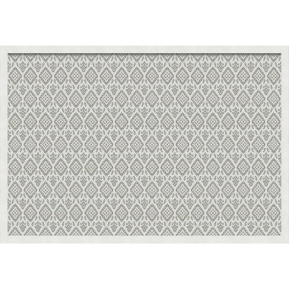 PinPix pin Cork Bulletin Board Made from Canvas, Ikat Vintage Pewter 36x24 Inches 2 x 3 ft and Framed in Satin White Frame (PinPix-1599-36x24_FRBW26074)