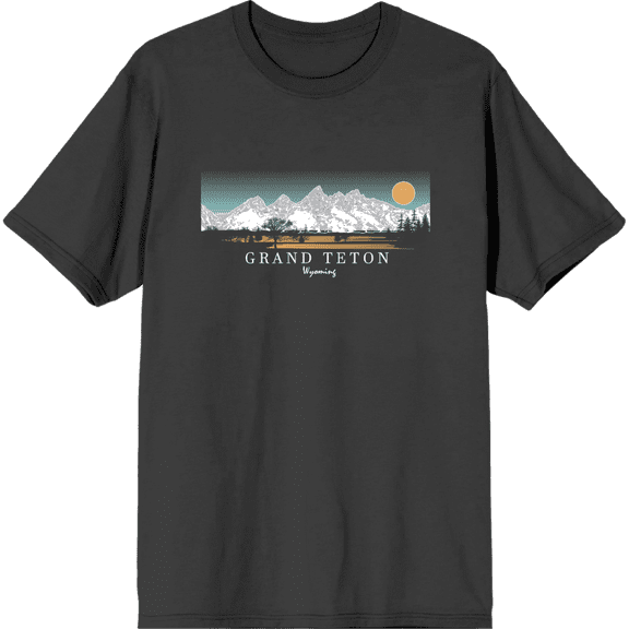 Adventure Society Grand Teton Wyoming Crew Neck Short Sleeve Adult T-shirt-Medium-Charcoal