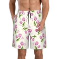 thumbnail image 2 of Uemuo Tulips Flowers Pattern Men's Swim Trunks Hawaiian Beach Bathing Suit Swimsuits Beach Quick-Dry Shorts with Pockets-Small, 2 of 9