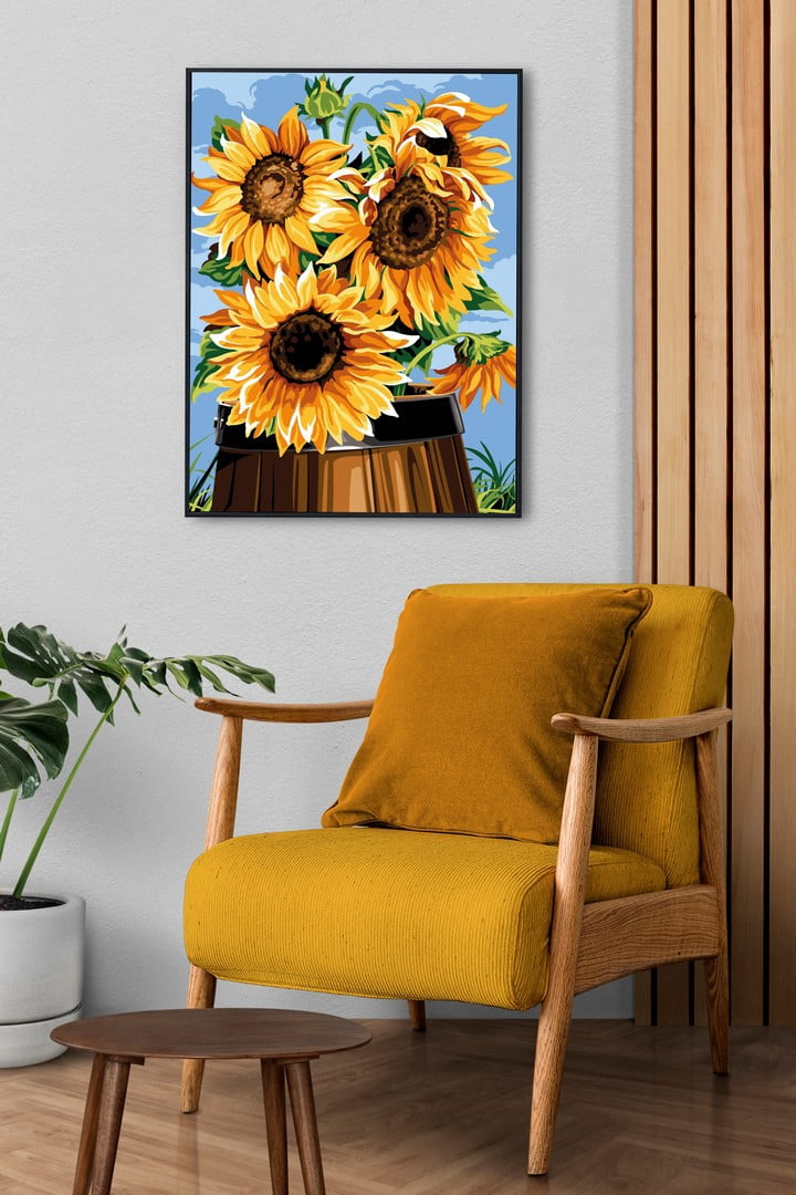 Needlepoint canvas for halfstitch without yarn The Barrel Canvas Sunflowers SE926.332 Seg De Paris Printed Tapestry Canvas
