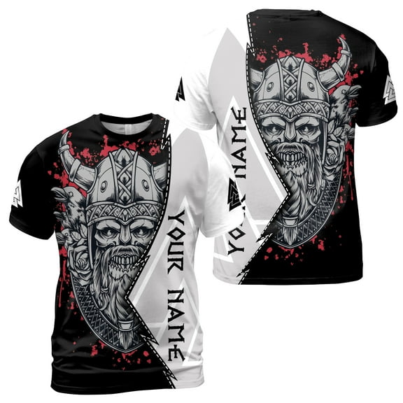 Viking Valhalla Skull Odin God Norse Mythology Tribal Pattern 3D T-Shirt S-5XL