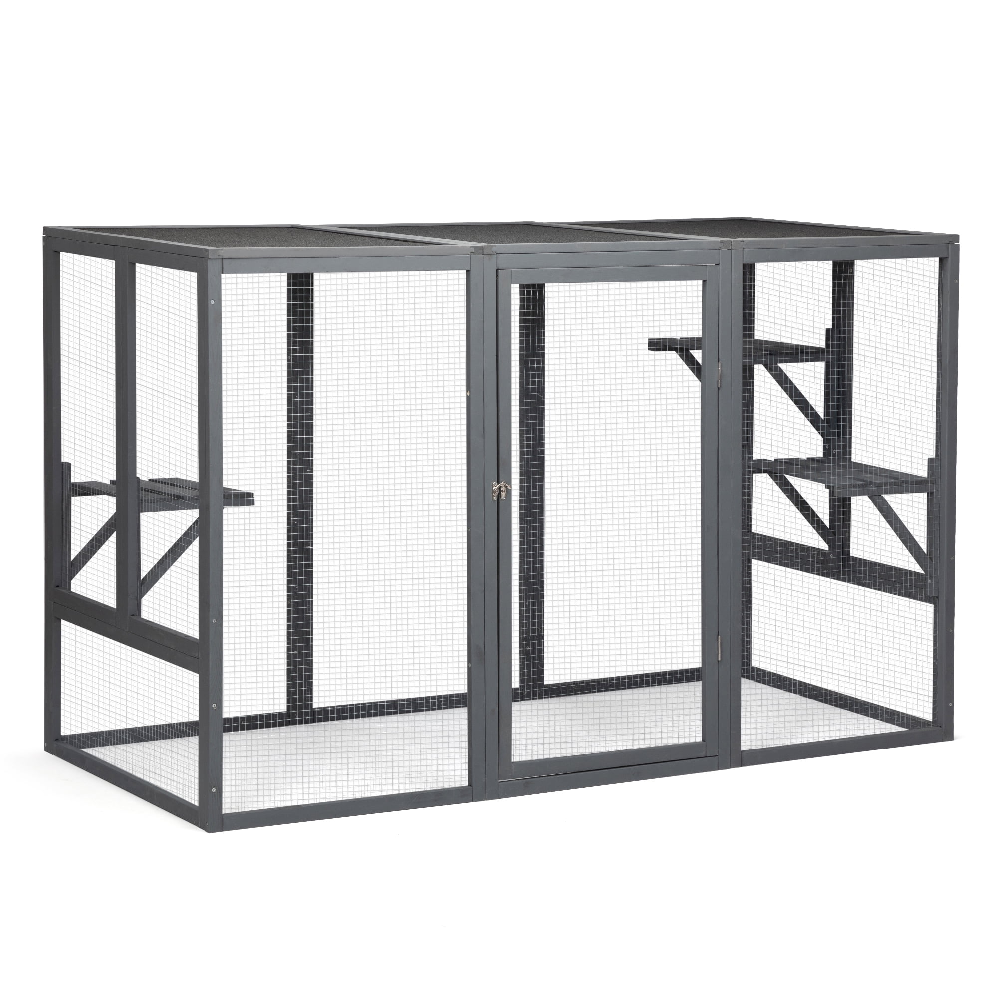Pefilos Large Wooden Outdoor Cat Enclosure Catio Cage w/3 Platforms Cat Run House, Gray Pefilos Large Wooden Outdoor Cat Enclosure Catio Cage w/3 Platforms Cat Run House, Gray