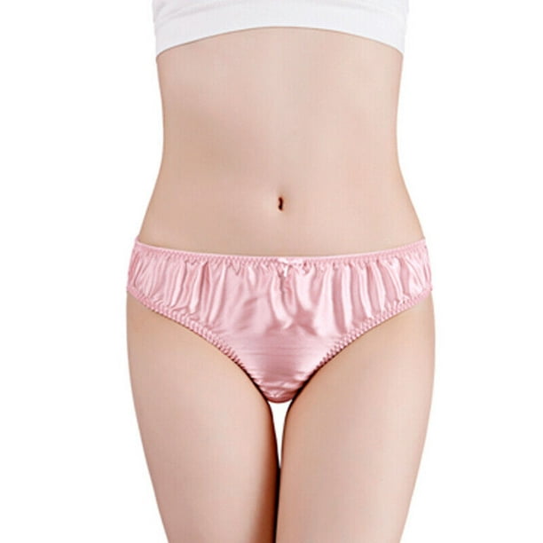 Women Silk-like Satin Panties Bikini Underwear Breathable Solid Color Briefs  
