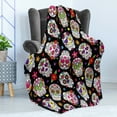 thumbnail image 4 of Sugar Skull Soft Flannel Fleece Throw Blanket, Graveyard Mexico Design on Black Backdrop Print, Cozy Plush for Indoor and Outdoor Use, 50" x 70", Multicolor, by Ambesonne, 4 of 5